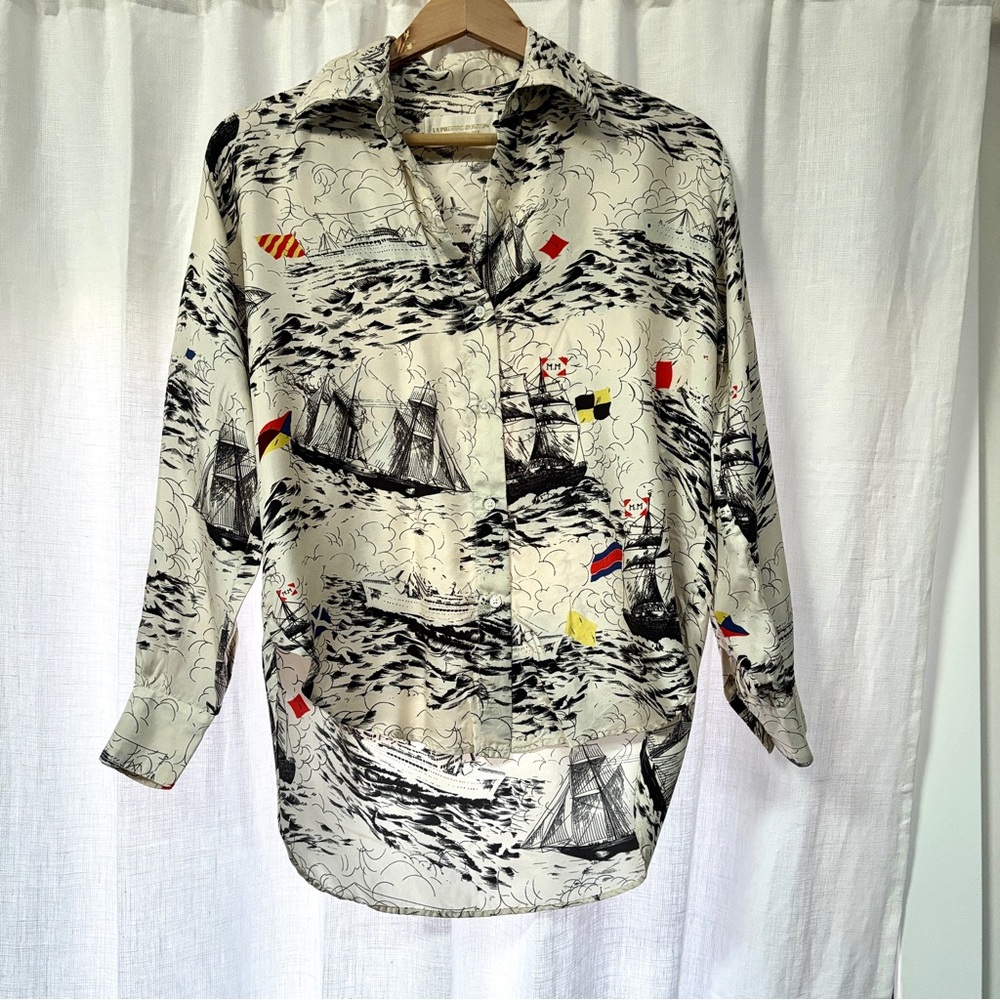 Nautical Print 100% silk Blouse
